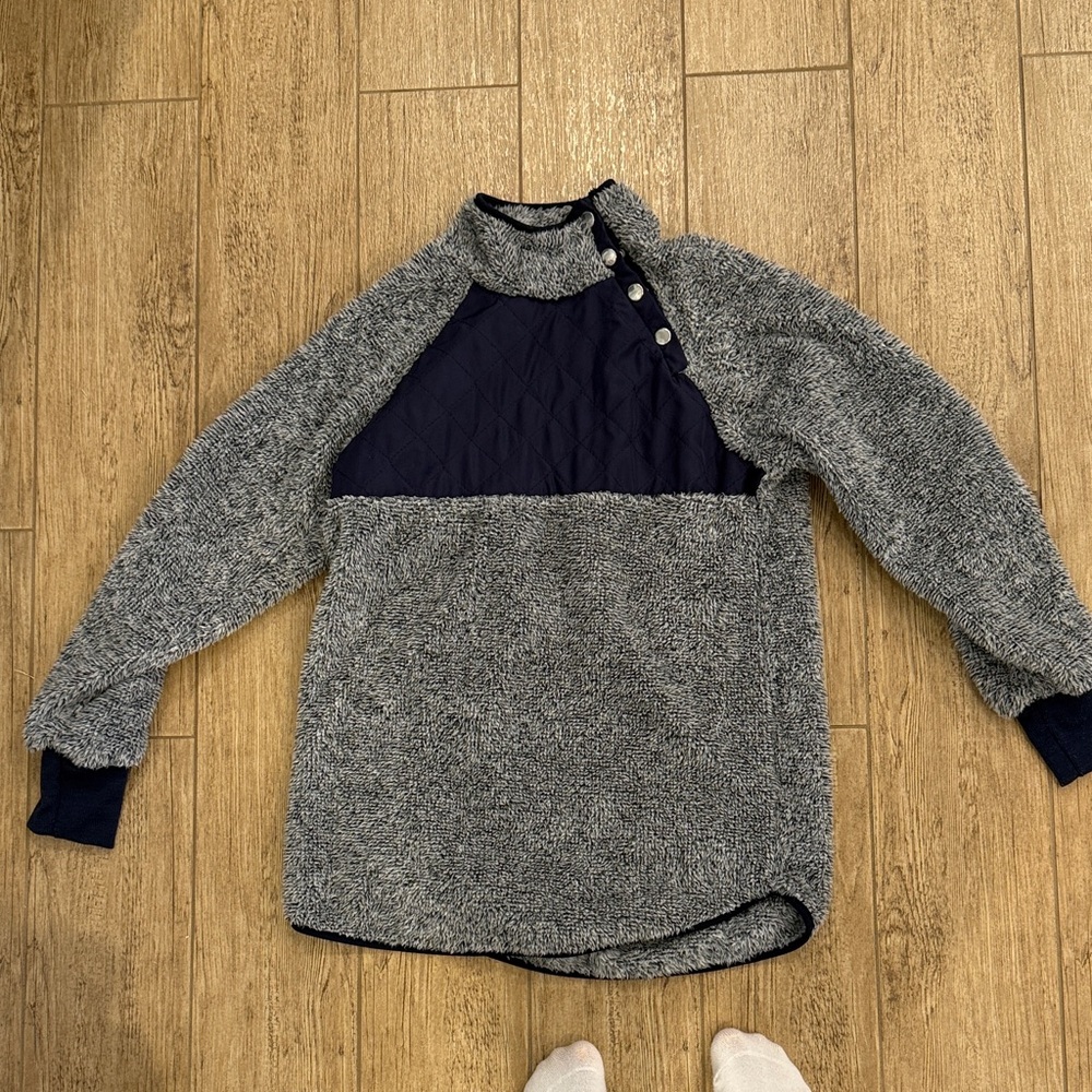 Cozy Gray and Navy Pullover Sweater